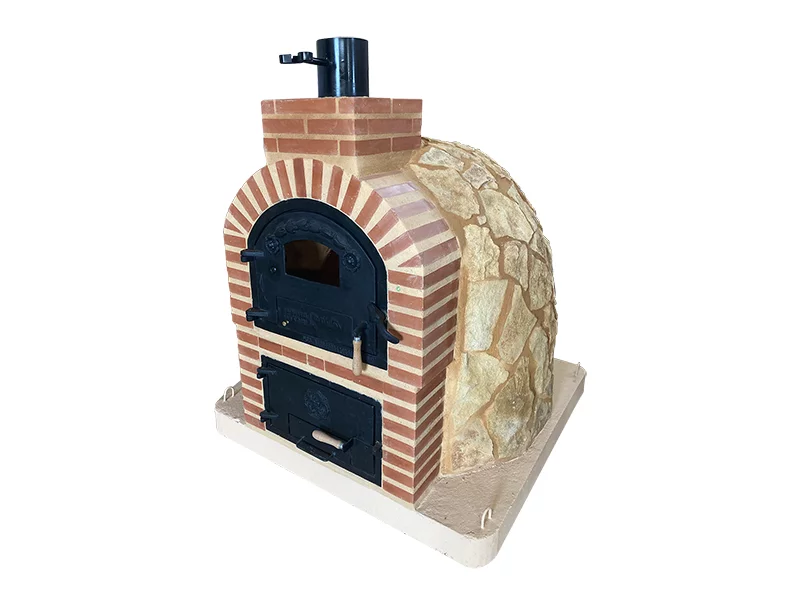 HORNO CON H. EMB. LADRILLO ROJO ACAB. PIEDRA MEDITERRANEA