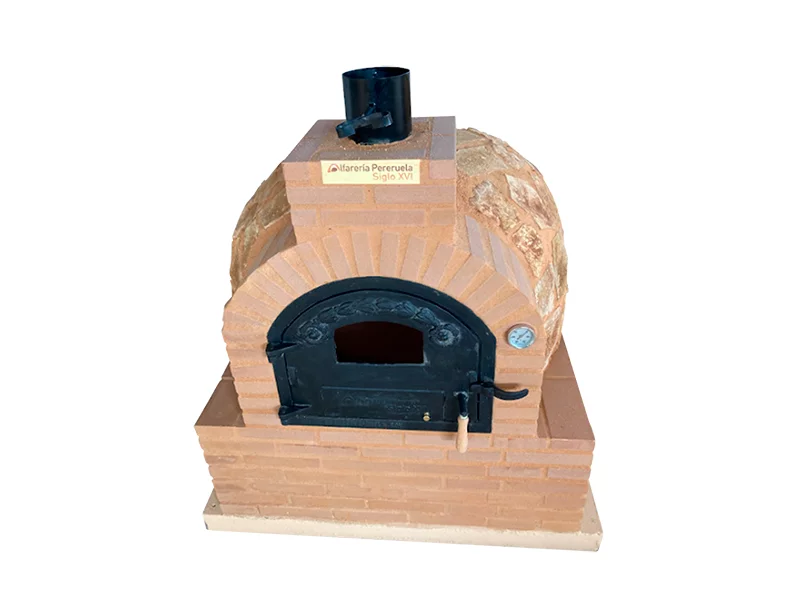 HORNO CON HORNILLA CUADRADA CARGA LATERAL EMBOCADURA LADRILLO RUSTICO ACABADO EN PIEDRA MEDITERRÁNEA