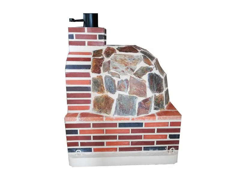 HORNO CON HORNILLA CUADRADA EMBOCADURA LADRILLO MULTICOLOR ACABADO EN PIEDRA MULTICOLOR
