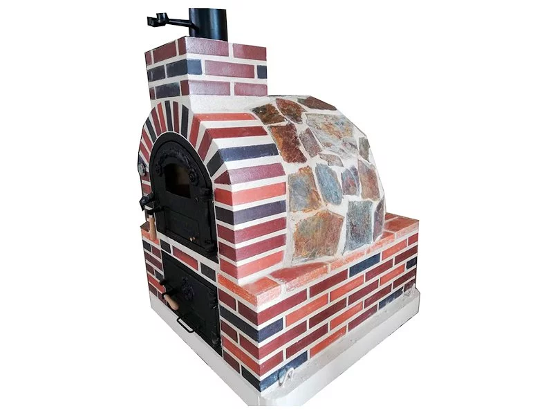 HORNO CON HORNILLA CUADRADA EMBOCADURA LADRILLO MULTICOLOR ACABADO EN PIEDRA MULTICOLOR