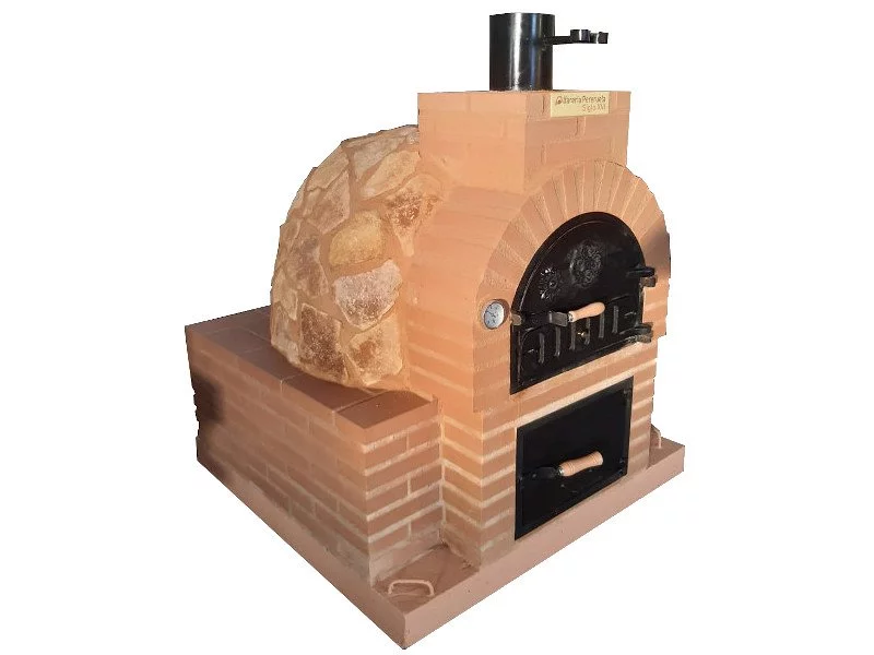 HORNO CON HORNILLA CUADRADA EMBOCADURA LADRILLO RUSTICO ACABADO EN PIEDRA MEDITERRÁNEA