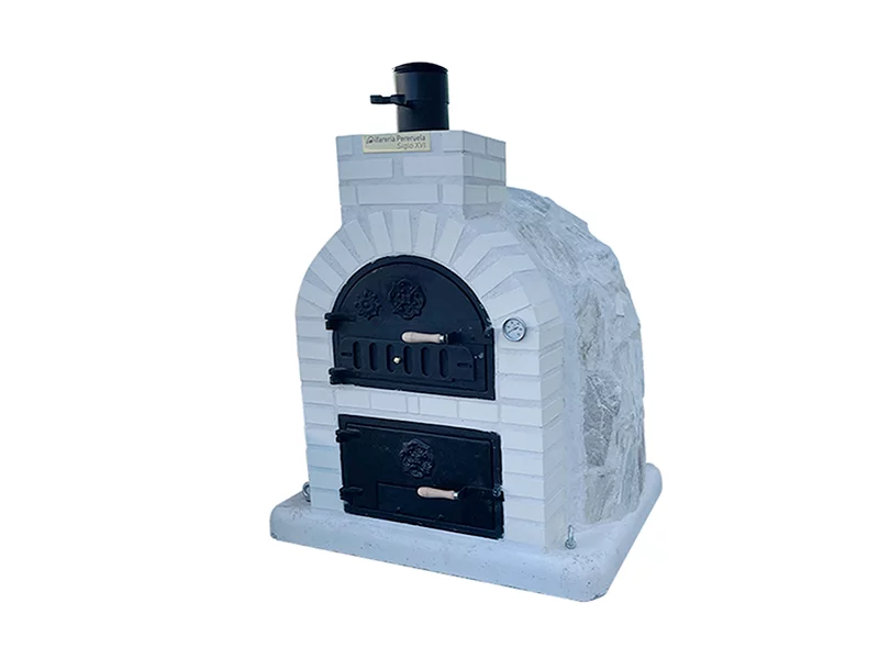 HORNO CON HORNILLA EMBOCADURA LADRILLO BLANCO ACABADO EN PIEDRA BLANCA NACAR