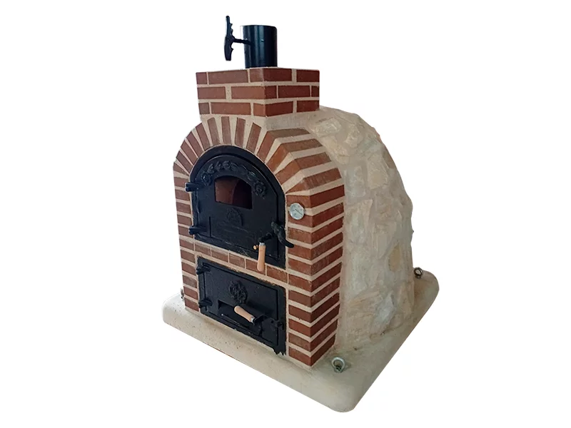 HORNO CON HORNILLA EMBOCADURA LADRILLO MARRON ACABADO EN PIEDRA BLANCA NACAR