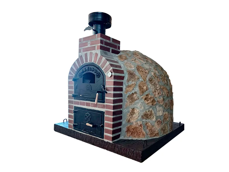 HORNO CON HORNILLA EMBOCADURA LADRILLO MARRON ACABADO EN PIEDRA MEDITERRANEA