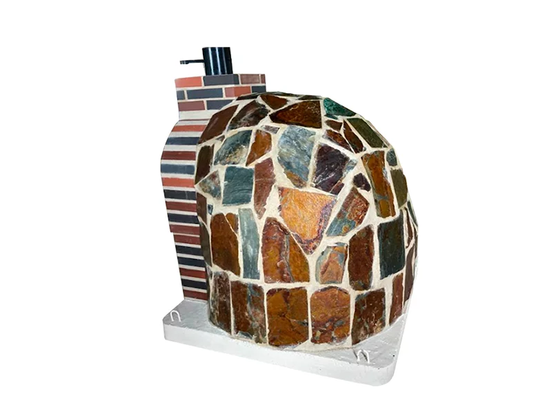 HORNO CON HORNILLA EMBOCADURA LADRILLO MULTICOLOR ACABADO EN PIEDRA MULTICOLOR