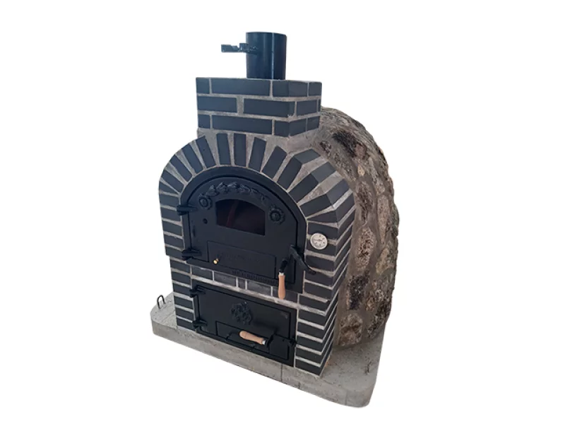 HORNO CON HORNILLA EMBOCADURA LADRILLO NEGRO ACABADO EN PIEDRA GRANITO