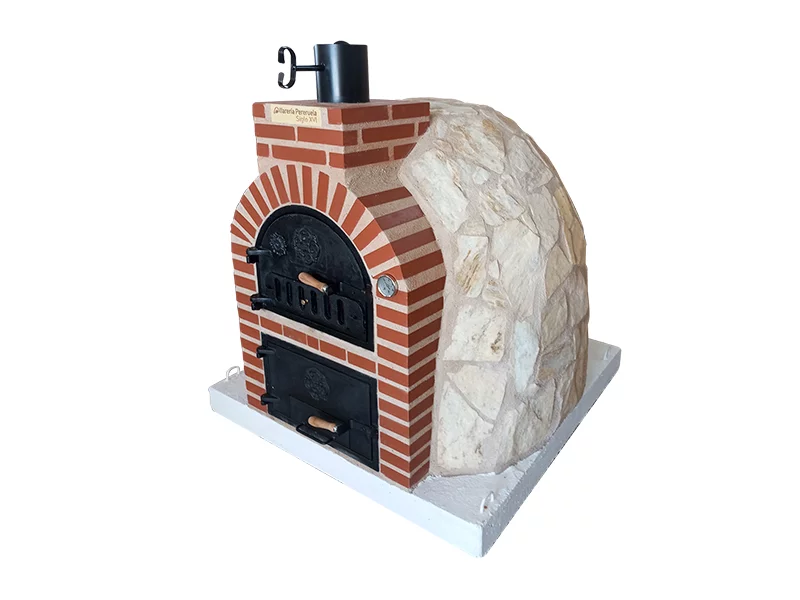 HORNO CON HORNILLA EMBOCADURA LADRILLO ROJO ACABADO EN PIEDRA BLANCA NACAR