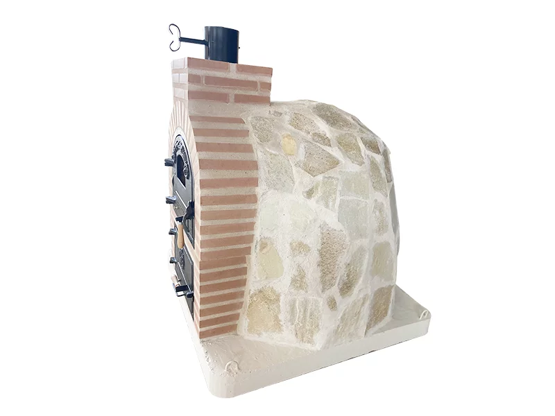 HORNO CON HORNILLA EMBOCADURA LADRILLO ROJO ACABADO EN PIEDRA BLANCA NACAR