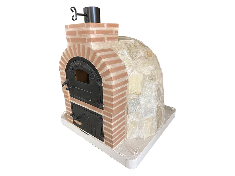HORNO CON HORNILLA EMBOCADURA LADRILLO ROJO ACABADO EN PIEDRA BLANCA NACAR