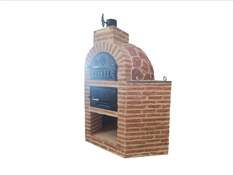 HORNO CON HORNILLA Y MESA ESQUINERA INTEGRADA ALTA EN PIEDRA ROJA