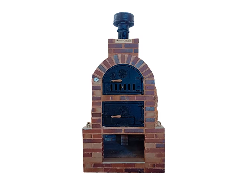 HORNO CON HORNILLA Y MESA INT. CUADRADA BAJA LADRIILO CUERO TOSTADO Y PIEDRA MEDITERRANEA