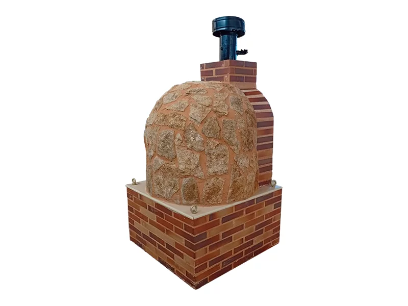 HORNO CON HORNILLA Y MESA INT. CUADRADA BAJA LADRIILO CUERO TOSTADO Y PIEDRA MEDITERRANEA