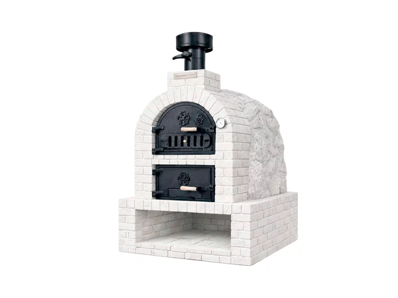 HORNO CON HORNILLA Y MESA INT. CUADRADA BAJA LADRILLO BLANCO Y PIEDRA BLANCA NACAR
