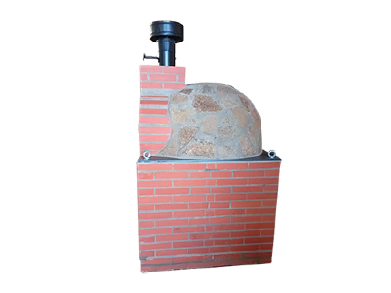 HORNO CON HORNILLA Y MESA INT. CUADRADA LADRILLO ROJO LISO Y PIEDRA MEDITERRANEA