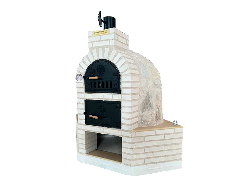 HORNO CON HORNILLA Y MESA INT. ESQ. BAJA LADRILLO BLANCO Y PIEDRA BLANCA NACAR