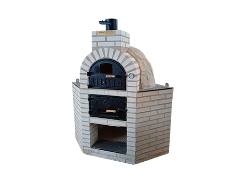 HORNO CON HORNILLA Y MESA INT. ESQUINERA LADRILLO BLANCO Y PIEDRA BLANCA NACAR