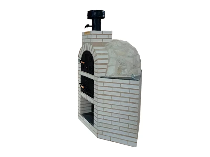 HORNO CON HORNILLA Y MESA INT. ESQUINERA LADRILLO BLANCO Y PIEDRA BLANCA NACAR