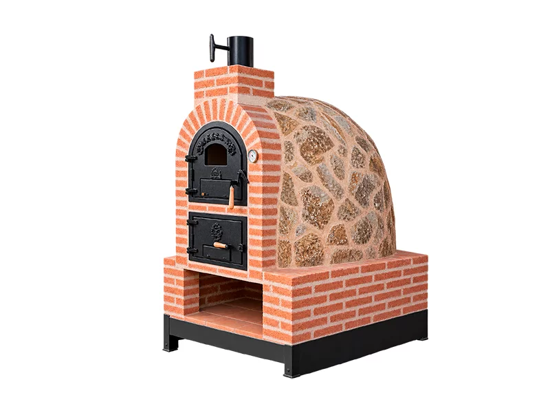 HORNO CON HORNILLA Y MESA INTEGRADA CUADRADA EN LADRILLO MUDEJAR Y PIEDRA MEDITERRANEA