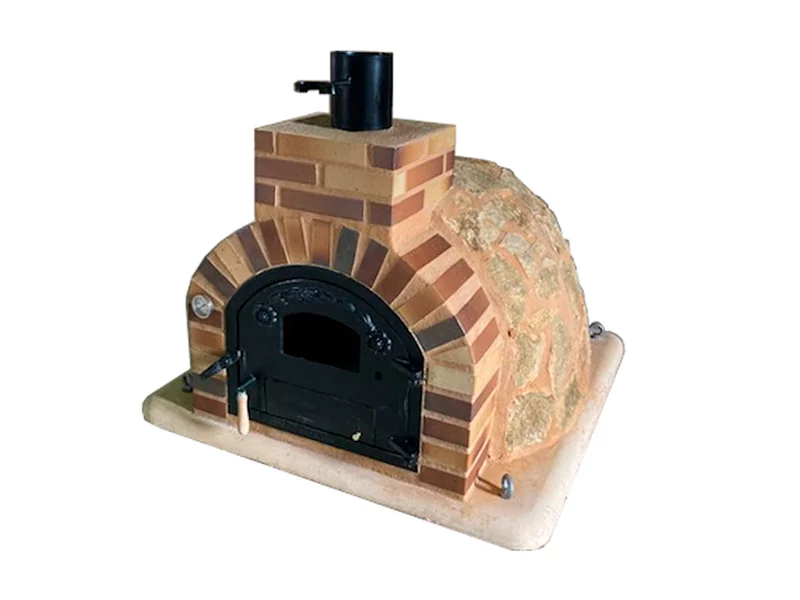 HORNO DE LEÑA EMBOCADURA CUERO TOSTADO ACABADO EN PIEDRA MEDITERRÁNEA