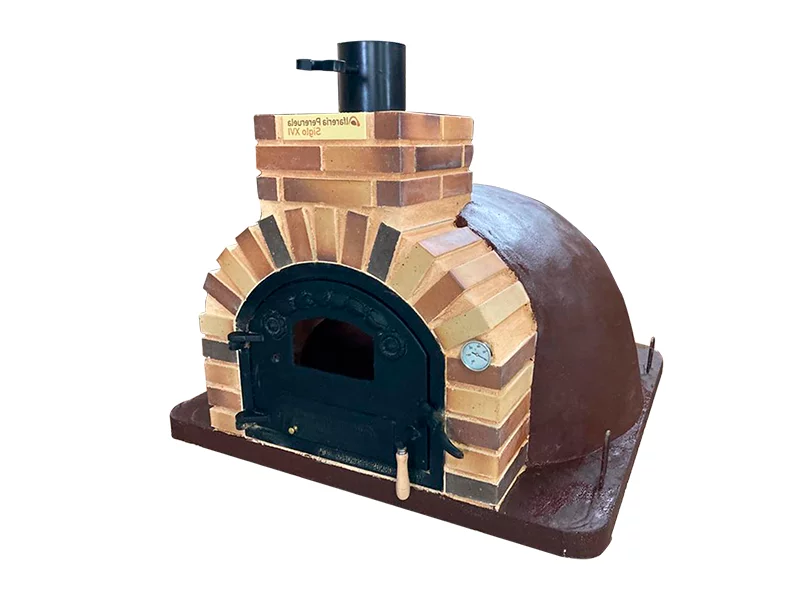 HORNO DE LEÑA EMBOCADURA DE LADRILLO MIXTO ACABADO EN CAFÉ