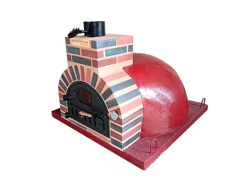 HORNO DE LEÑA EMBOCADURA DE LADRILLO MIXTO ACABADO EN ROJO CARRETA