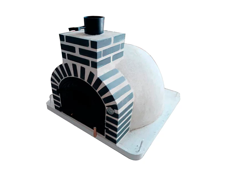 HORNO DE LEÑA EMBOCADURA LADRILLO NEGRO ACABADO EN BLANCO LISO