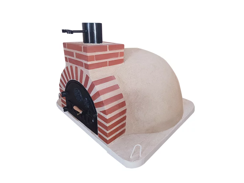 HORNO DE LEÑA EMBOCADURA LADRILLO ROJO ACABADO EN COLOR CREMA