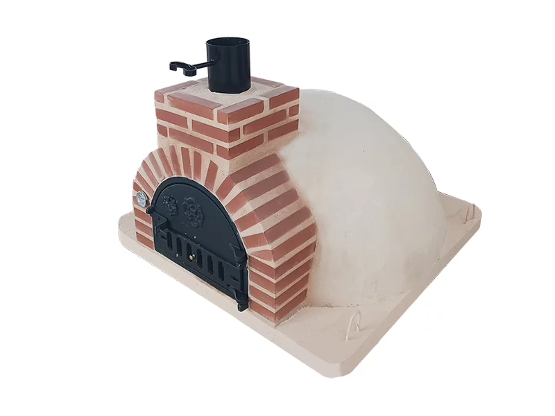 HORNO DE LEÑA EMBOCADURA LADRILLO ROJO ACABADO EN COLOR CREMA