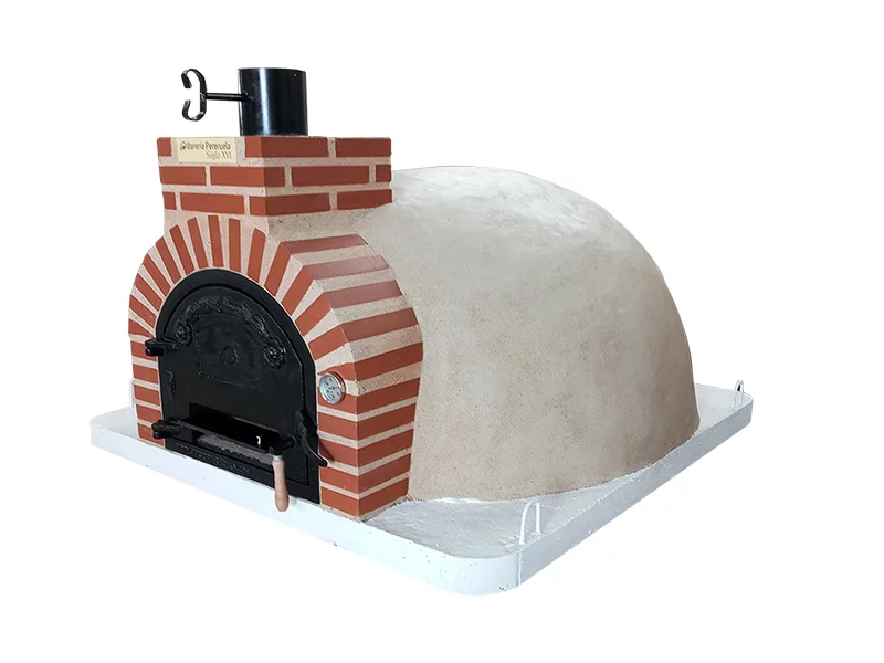 HORNO DE LEÑA EMBOCADURA LADRILLO ROJO ACABADO EN COLOR CREMA