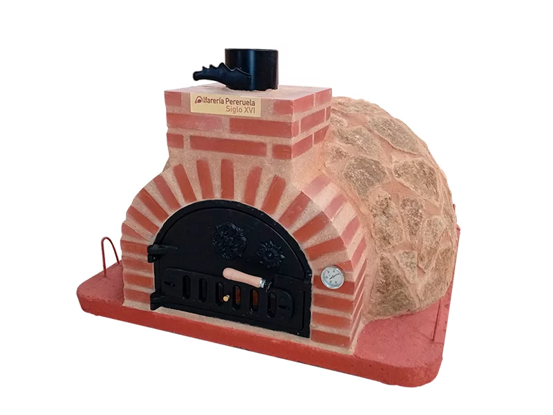 HORNO DE LEÑA EMBOCADURA LADRILLO ROJO ACABADO EN PIEDRA MEDITERRANEA