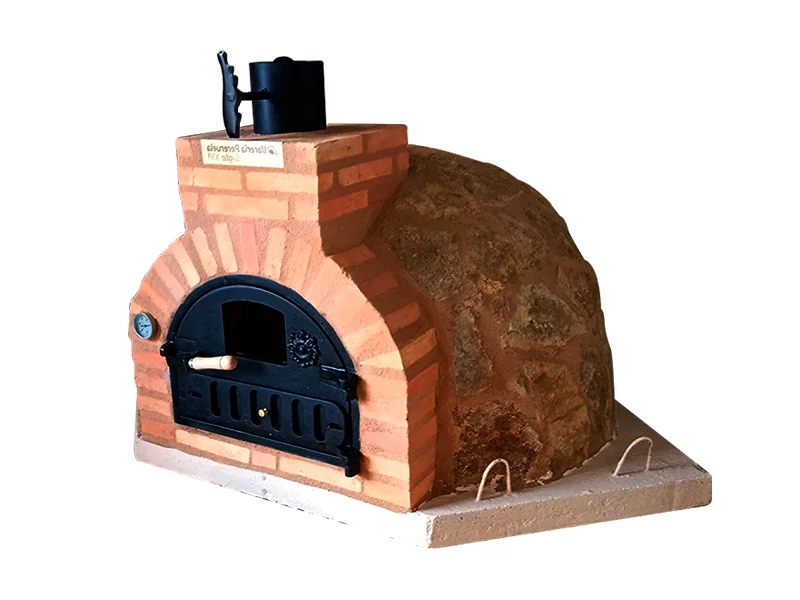 HORNO DE LEÑA EMBOCADURA LADRILLO RUST. PERERUELA ACABADO EN PIEDRA MEDITERRANEA 2