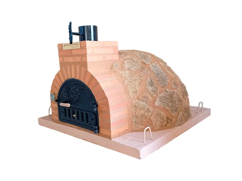 HORNO DE LEÑA EMBOCADURA LADRILLO RUST. PERERUELA ACABADO EN PIEDRA MEDITERRANEA