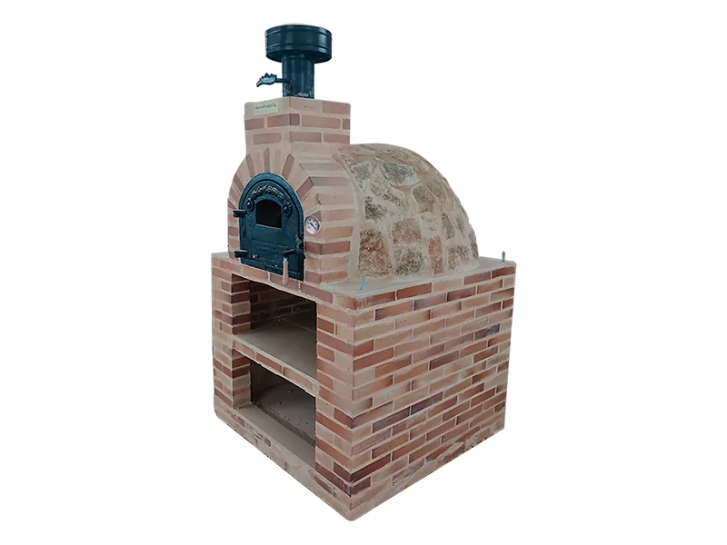 HORNO Y MESA INT. CUADRADA LADRILLO CUERO TOSTADO Y PIEDRA MEDITERRANEA 2