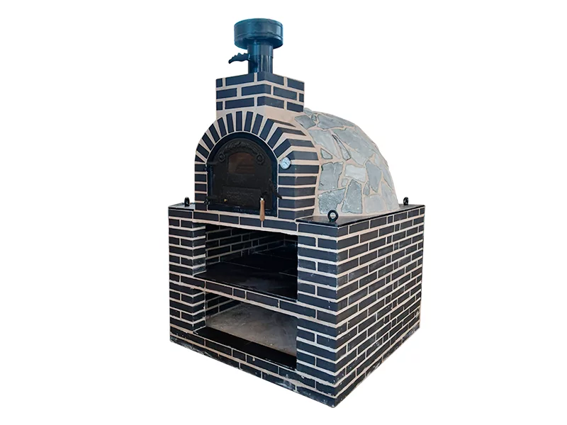 HORNO Y MESA INT. CUADRADA LADRILLO NEGRO Y PIEDRA GRANITO LISA