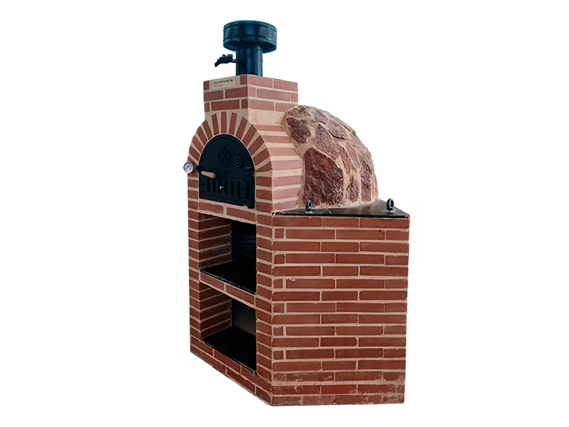 HORNO Y MESA INT. ESQ. LADRILLO ROJO LISO Y PIEDRA ROJA HISPANA